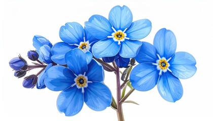 Fototapeta premium Close-up of vibrant blue blossoms with yellow centers and green stem