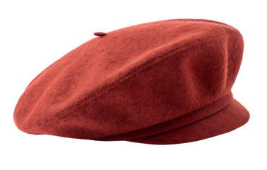 Red brown beret hat isolated on white or transparent backgroun