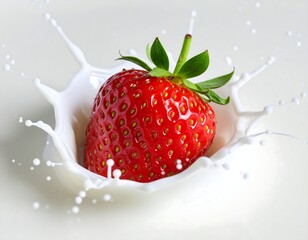 Fresh strawberry in milk splash