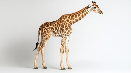 Fototapeta premium Giraffe in studio with brown spots and long neck against a neutral background