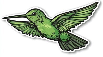 Obraz premium Green hummingbird in flight with wings spread vector illustration