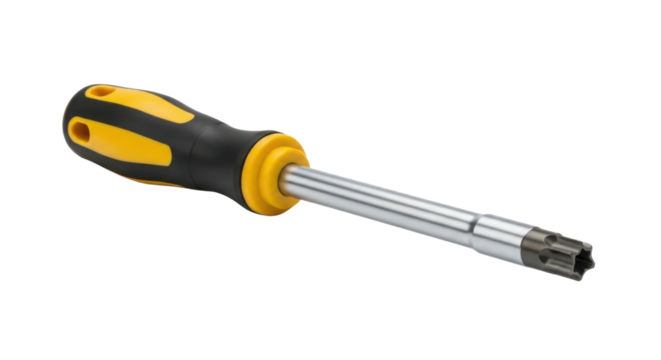 Screwdriver with yellow and black handle isolated PNG with Transparent Background - Powered by Adobe