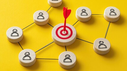 Target Audience Connection with People Icons and Dart on Yellow Background for Marketing Strategy