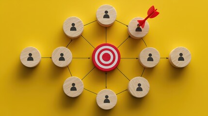 Target Audience Concept with Dart on Bullseye and User Icons on Bright Yellow Background