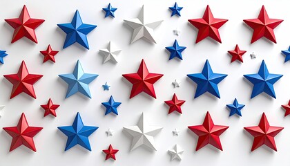 Red, white, and blue stars scattered on a white background
