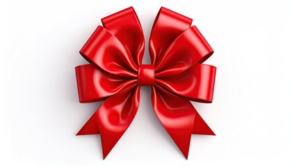 Fototapeta premium High-angle shot of a shiny, vibrant red ribbon bow, resting on a white backdrop