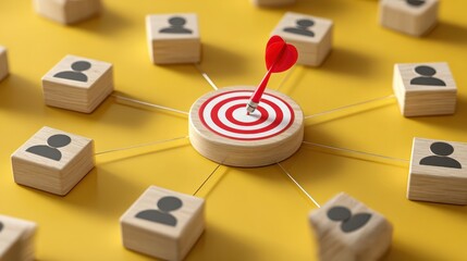 Target Audience Concept with Dartboard and People Icons on Bright Yellow Background