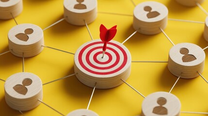 Target Audience Concept with Dart and Wooden Figures on Yellow Background