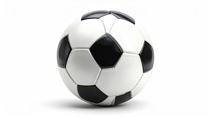 A classic leather sphere with black and white panels, isolated on a white background