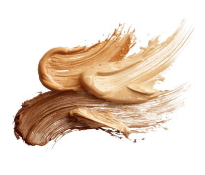Two shades of creamy foundation, swirled and brushed onto a transparent background