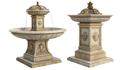 Fototapeta premium Collection set of antique fountain isolated on white or transparent background
