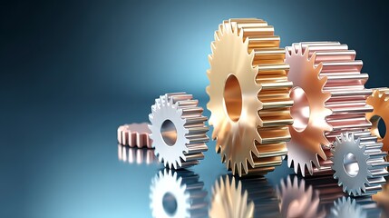 Abstract Metallic Gears on Dark Blue Gradient Background