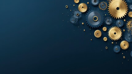 Abstract Metallic Gears on Dark Blue Gradient Background