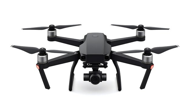 Black quadcopter drone isolated on white background