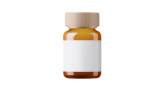 Amber bottle centered layout with blank label