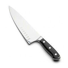 Chef's Knife with Black Handle on White Background