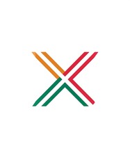 Abstract X-shaped logo with layered, colored lines
