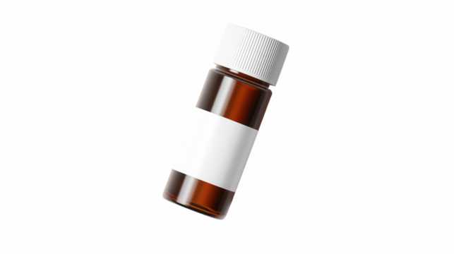 Tilted amber bottle on white background