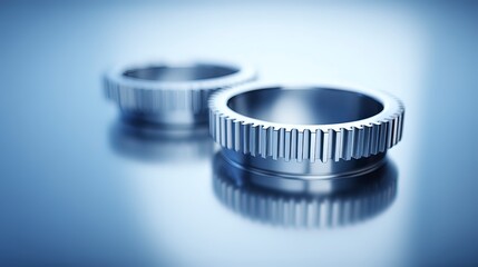 Metallic Gears on Abstract Blue Gradient Background