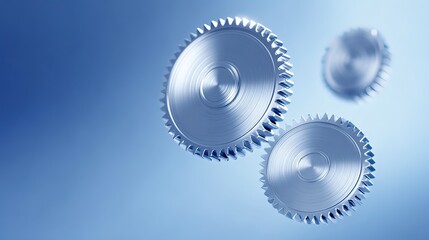 Metallic Gears on Abstract Blue Gradient Background