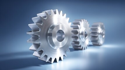 Metallic Gears on Abstract Blue Gradient Background