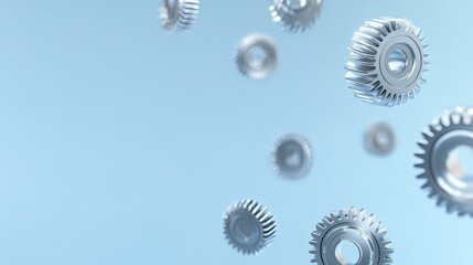Metallic Gears on Abstract Blue Gradient Background