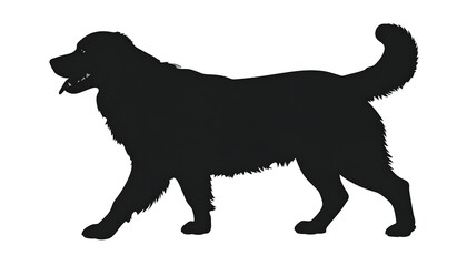 Black silhouette of a large, fluffy dog walking