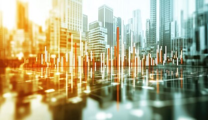 Urban cityscape with financial data reflected