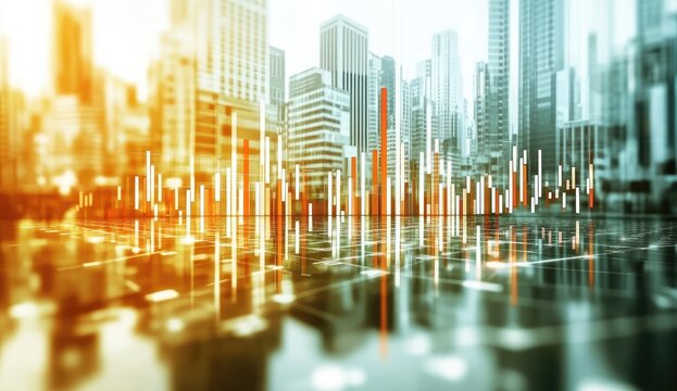 Urban cityscape with financial data reflected - Powered by Adobe