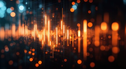 Abstract digital graphic with orange waveforms on a dark background. Bokeh effect