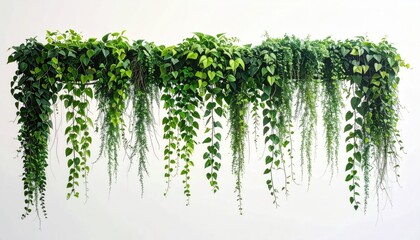 Lush green vine plant installation, hanging from a horizontal structure