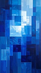 Abstract blue rectangles with brushstrokes create a vibrant composition