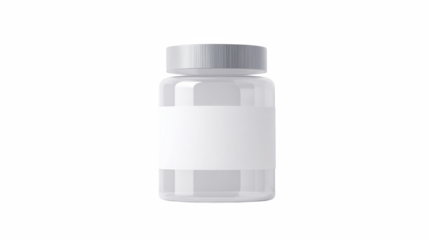 Clear supplement jar with blank label centered layout