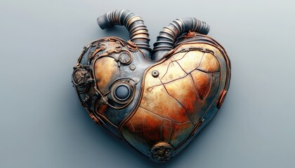 Naklejka premium Steampunk heart, rusted metal, intricate gears
