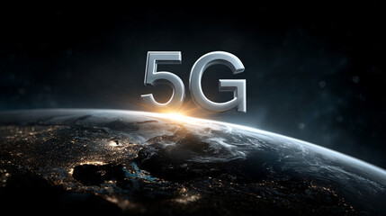 Futuristic 3D digital world map glowing with wireless 5G connections. Abstract tech background symbolizing global internet, IoT, AI, big data, and cloud computing for modern business innovation.