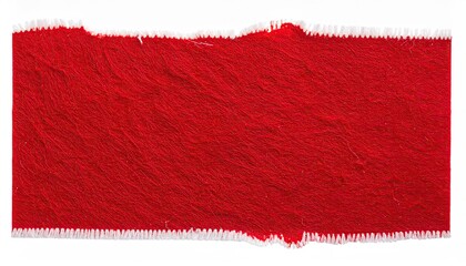 Vivid red fabric strip with ragged edges against a white background