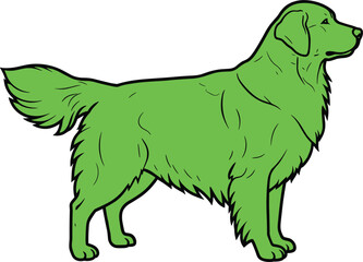 Green dog illustration, retriever outline vector, pet animal drawing, cartoon dog graphic, canine art design, domestic dog colorful artwork