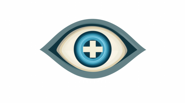 Medical eye icon centered layout with blue cross