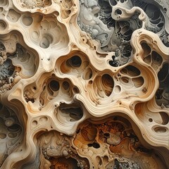 Abstract close-up of a textured, organic, and carved sandstone-like structure