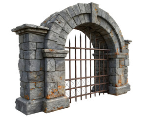 Fototapeta premium Stone arch gate isolated on white or transparent background