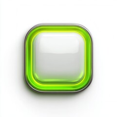 3D website button, white background, neon green, glossy finish, high detail