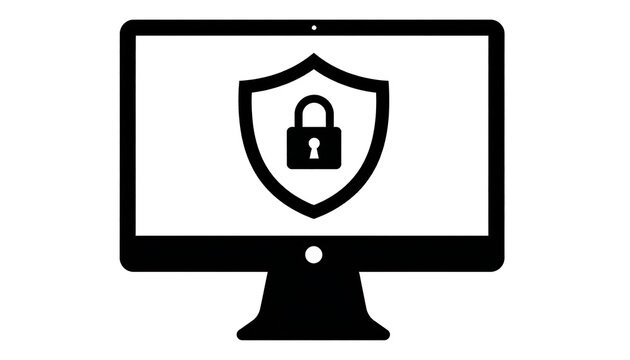 Computer monitor displaying a shield with a padlock, symbolizing online security - Powered by Adobe