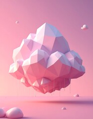 Abstract cloud illustration, geometric shapes, pink, serene background