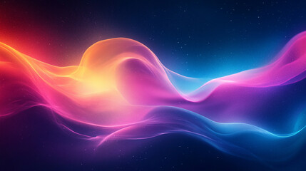 Abstract grainy gradient background with blue, magenta, pink, and orange glowing waves on a dark backdrop. Smooth color flow with noise texture, perfect for banner or modern design copy space.