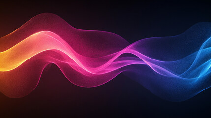 Abstract grainy gradient background with blue, magenta, pink, and orange glowing waves on a dark backdrop. Smooth color flow with noise texture, perfect for banner or modern design copy space.