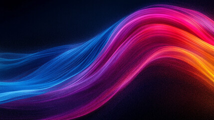 Abstract grainy gradient background with blue, magenta, pink, and orange glowing waves on a dark backdrop. Smooth color flow with noise texture, perfect for banner or modern design copy space.