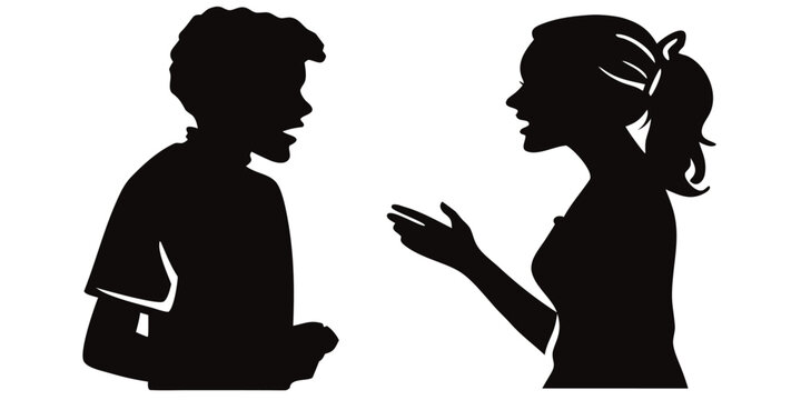 Profile face silhouette PNG of man and woman talking on transparent background  