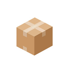 Brown cardboard shipping box sealed with transparent tape, ready for delivery, storage, or secure packaging.
