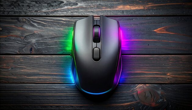 Gaming mouse on dark wood