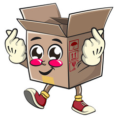 cute cardboard box mascot character vector illustration isolated giving a sign of love with two hand, work of hand drawn